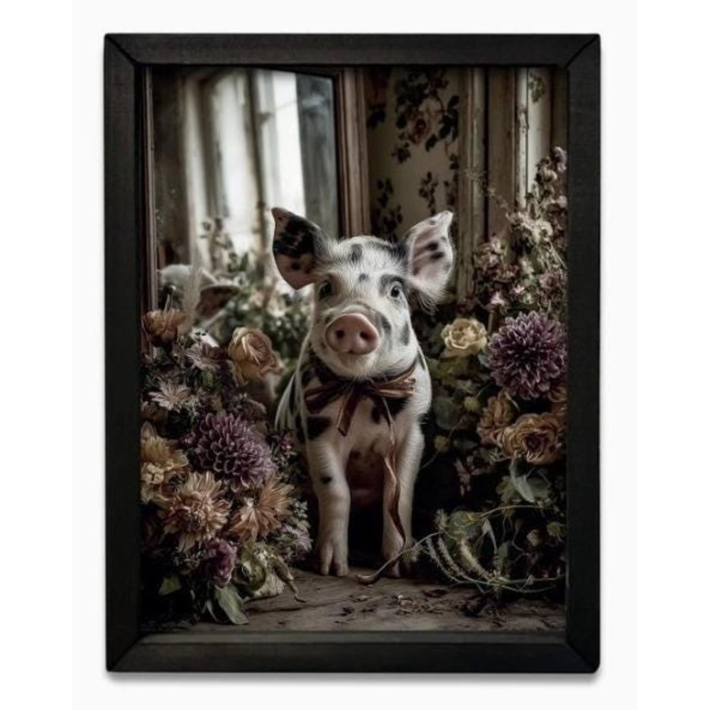 Heirloom Spotted Pig Box Frame Picture 12x16 Wall Decor Romantic Florals NEW